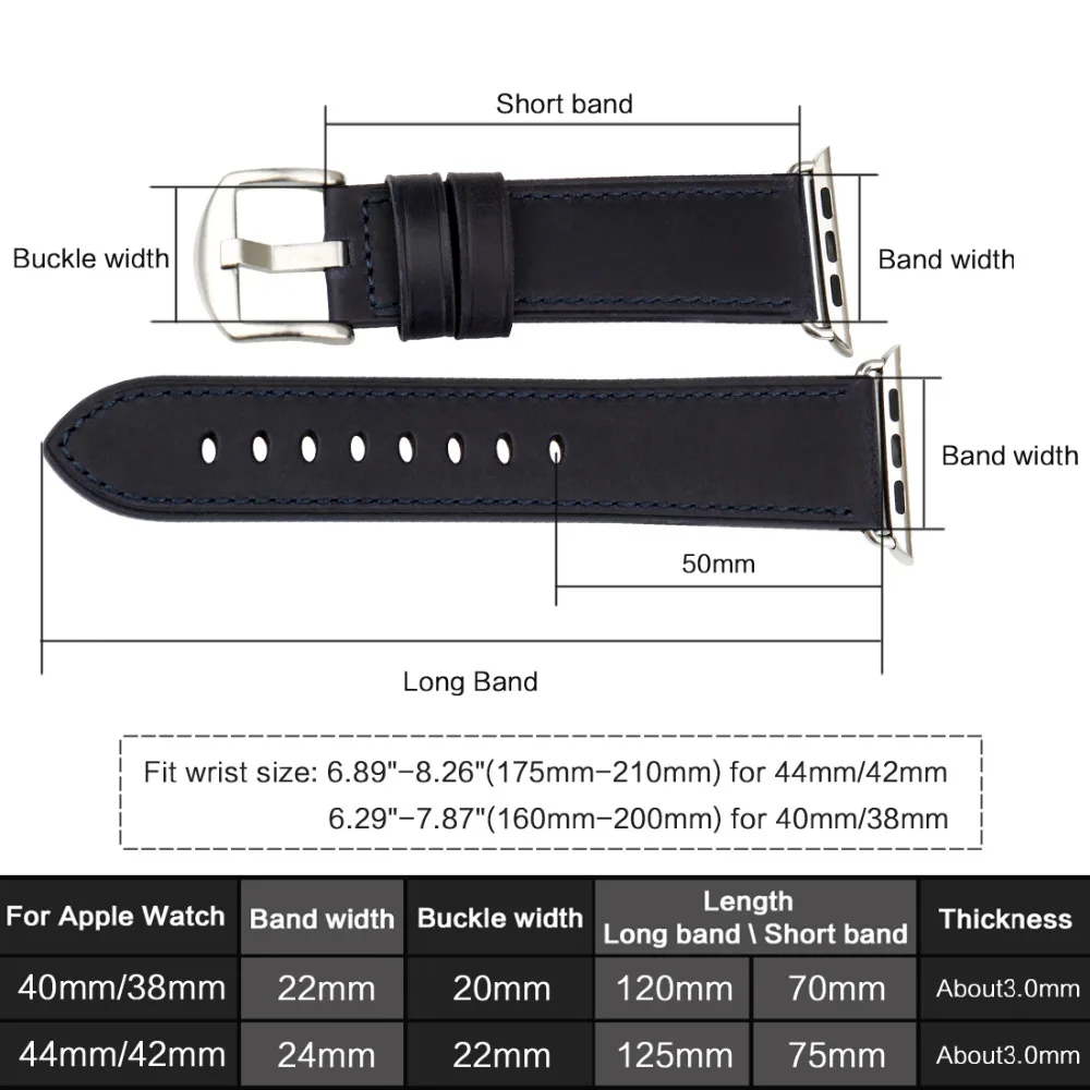 Ремешок MAIKES из натуральной кожи для наручных часов браслет iwatch 42 мм 38 Apple Watch 44 40