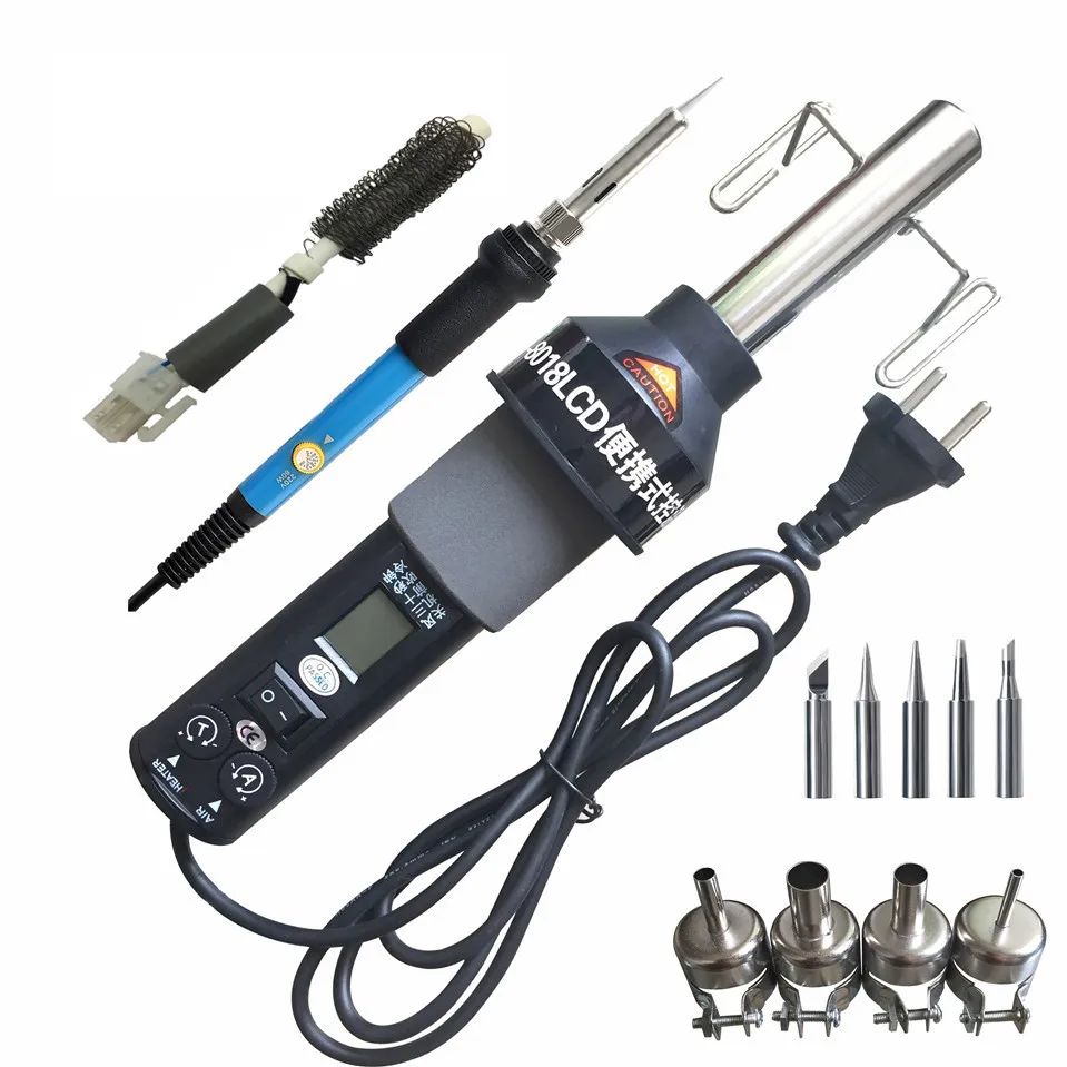 220v 8018 3 GJ-8018LCD 220 В/110 в 450 Вт регулируемая степень электронная Тепловая фена паяльная станция для распайки+ Электрический паяльник - Цвет: 220v 8018 3