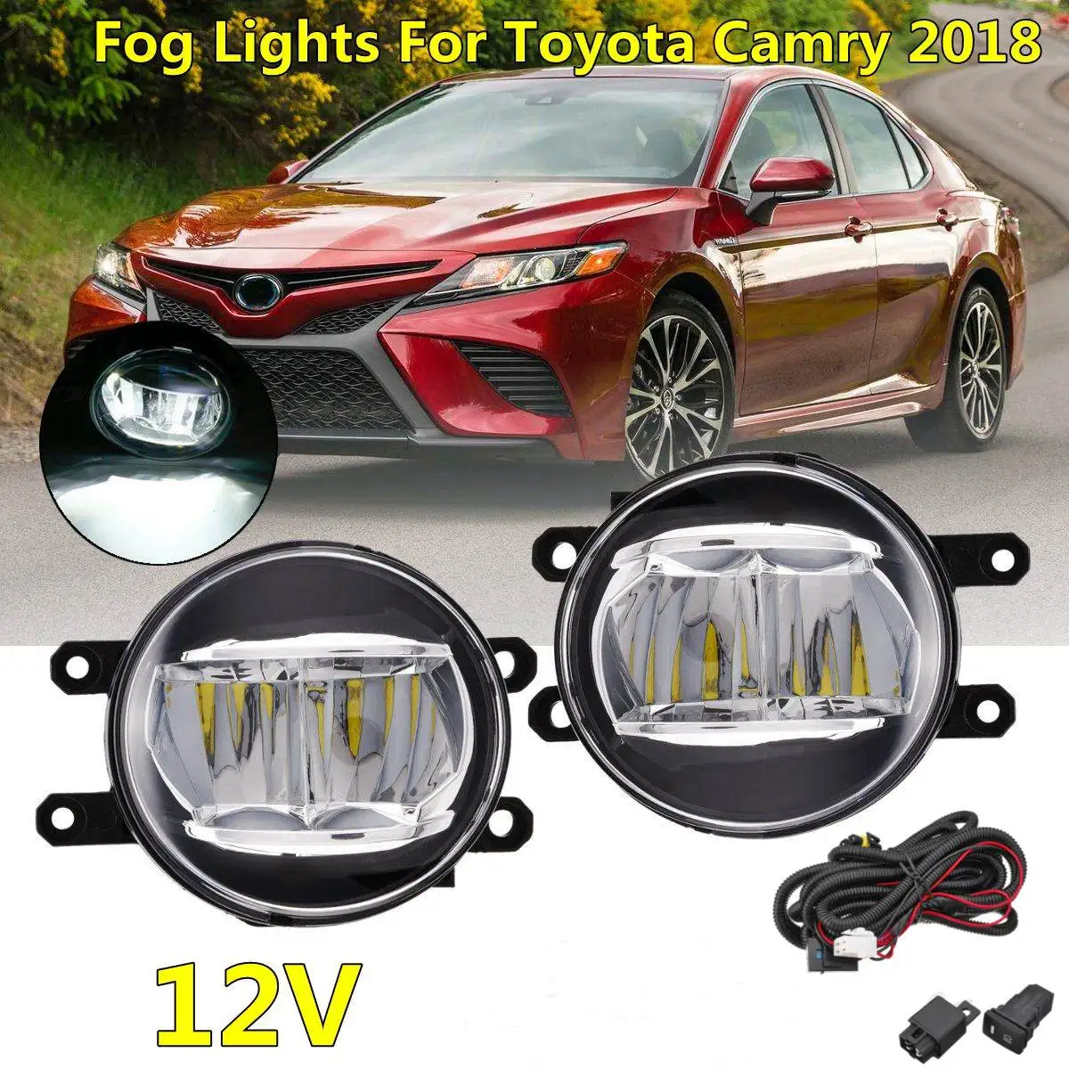 Fog light with bulb Светодиодный дневной ходовой огонь DRL Поворотная сигнальная лампа противотуманных светильник дневного света светильник для Toyota Camry SE XSE - Цвет: Fog light with bulb
