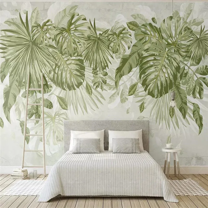 Custom Mural Wallpaper Watercolor Fresh Green Leaves Tv Background Wall | Обустройство дома