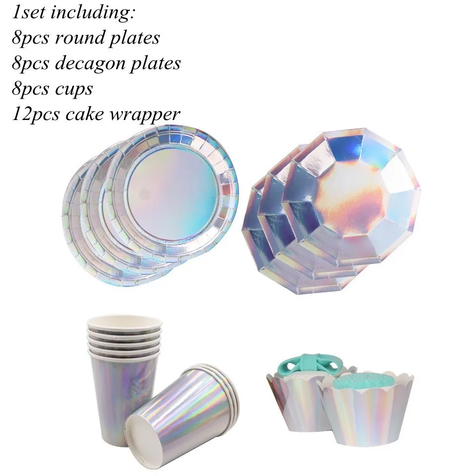 Silver type B 1 компл. лазерной одноразовые посуда наборы для ухода за кожей розовый/серебро Bling бумага Таблички/чашки/обертка для кексов свадьбы День Рожде - Цвет: Silver type B