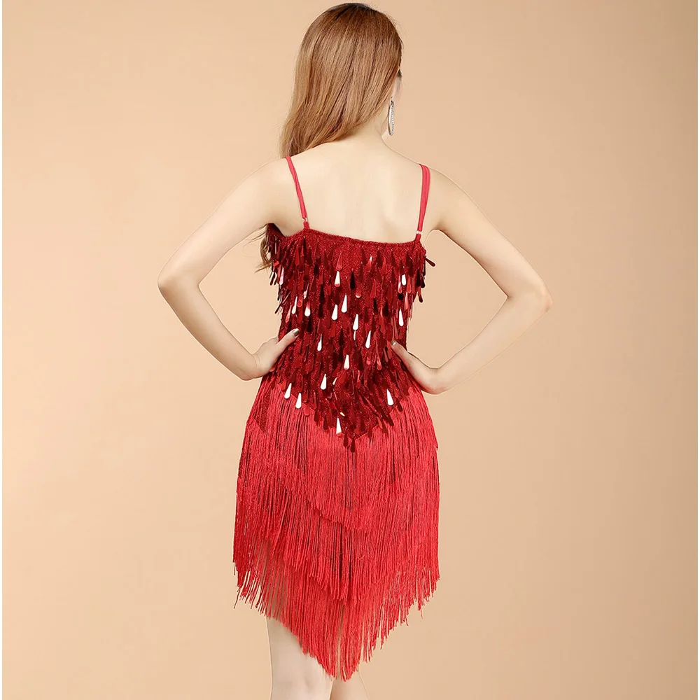 Sexy Elegant Women Dance Dress Latin Tassel Sequin Fringe Skirt Samba Salsa Dresses Costumes | Тематическая одежда и