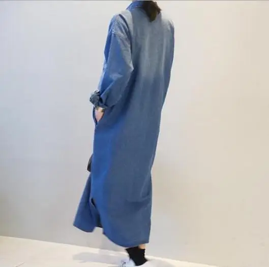 Женская Свободная блузка элегантная Джинсовая длинная Повседневная рубашка