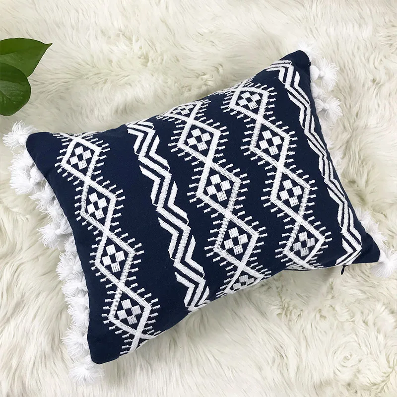 blue pillow covers geometric embroidered cushion cover home decor embroidery throw decorative pillowcase | Дом и сад