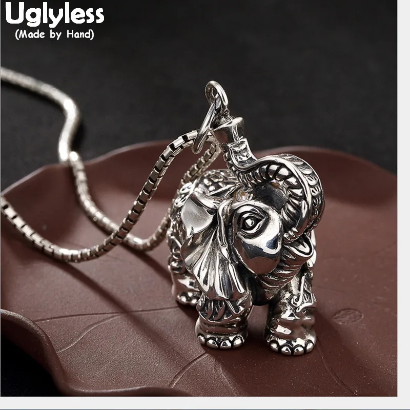 

Uglyless 100% Real 925 Sterling Silver Elephant Pendants Necklaces NO Chains Handmade Thai Silver Elephants Pendant Fine Jewelry
