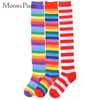 european and american trend rainbow stripes long paragraph large size long tube was thin over the knee legs ladies socks