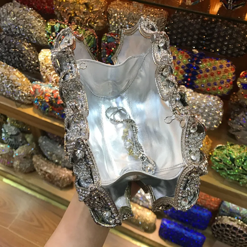 Ажурный серебристый мини-клатч Minaudiere свадебные женские сумочки с кристаллами