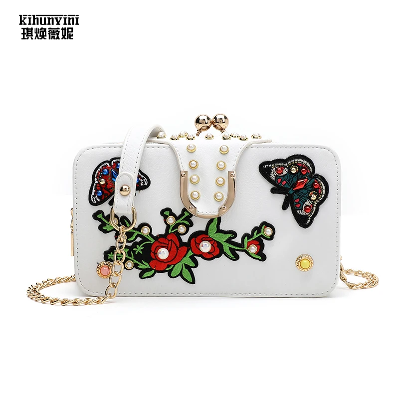 Women Pu Leather Purses and Handbags Ladies Hand Bags Floral Embroidery Doctor Bag Chain Shoulder Messenger Crossbody Bolsa | Багаж и