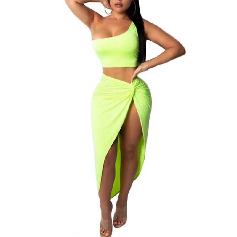 Платье с разрезом на одно плечо из двух частей женское Бандажное облегающее