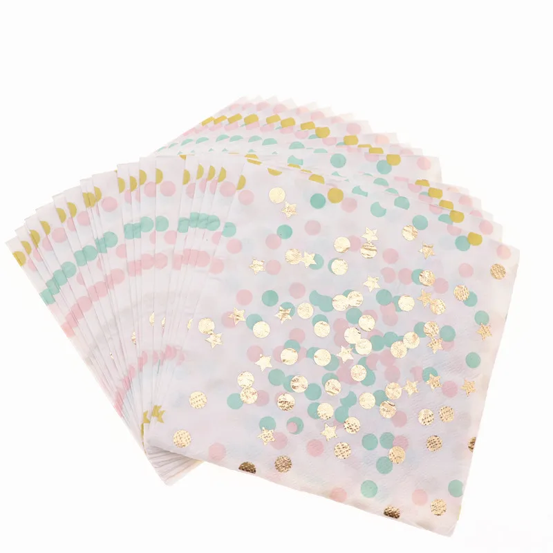 napkins 20pcs Тарелки на день рождения, свадебные декорации, набор одноразовой посуды в Золотой горошек, бумажные стаканчики, соломинки, домашние вечерние принадлежности для детей - Цвет: napkins 20pcs