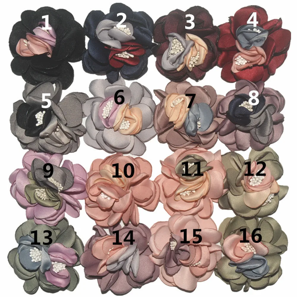 

20pcs/lot,Satin Burned Chiffon Flower with Stamen Wedding Bouquet Girl Headwear Acessories with clips