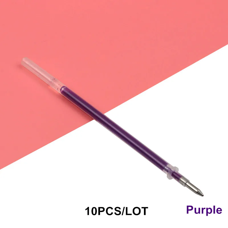 10pcs refill purple 10 шт./лот, горячая стираемая ручка, Офисная гелевая ручка для подписи, сменные магические аксессуары, 0,5 мм, 8 цветов, инструменты для письма, материал Escolar - Цвет: 10pcs refill purple