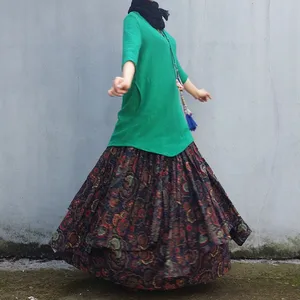 Женская трапециевидная юбка, длинная винтажная юбка с принтом, с эластичной талией, весна-лето 2020