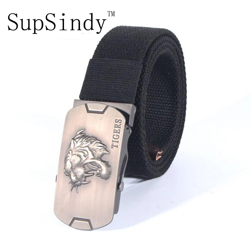 SupSindy men's canvas belt tiger metal buckle military belt Army tactical jeans belts for Male top quality men strap Army green