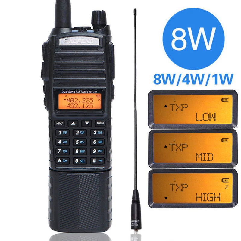 Baofeng UV 82 плюс 8 Вт Мощный иди и болтай Walkie Talkie “иди 3800 мА/ч Портативный радио