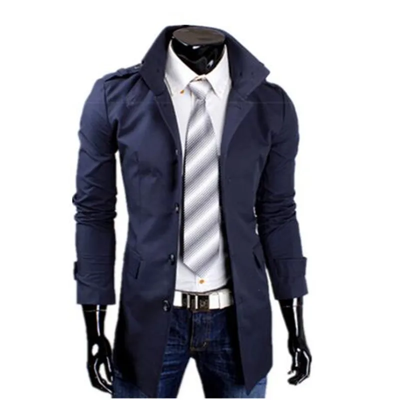 Тренчкот мужской средней длины однобортный на пуговицах Повседневная Верхняя