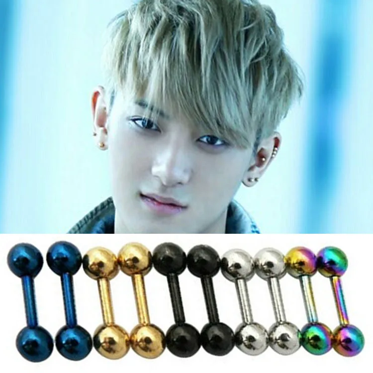 Новые серьги гантели в стиле панк круглые гвоздики из нержавеющей стали золотого