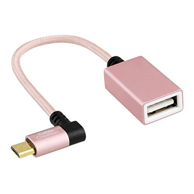 90 градусов Micro USB 2 0 OTG кабель с левым углом плетеный на ходу адаптер папа к Женский