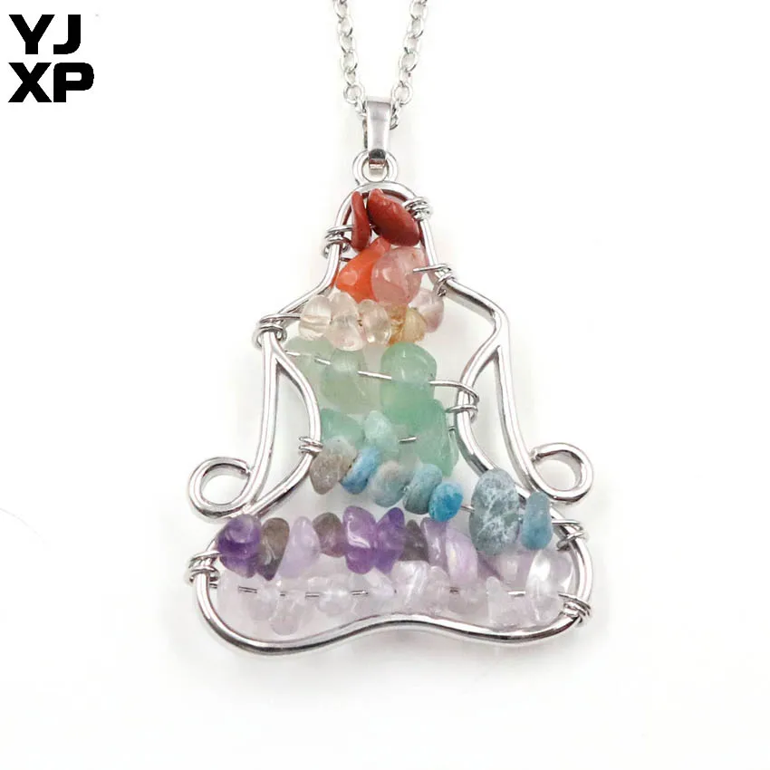 Посеребренная Подвеска-цепочка YJXP ручной работы в виде чакры, йоги, ожерелье из натурального кристалла, камня, для спирального заживления, медитации