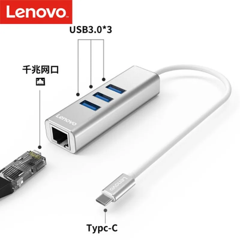 USB концентратор Lenovo 3 Ethernet RJ45 с портом type c на usb порта гигабитный LAN адаптер для
