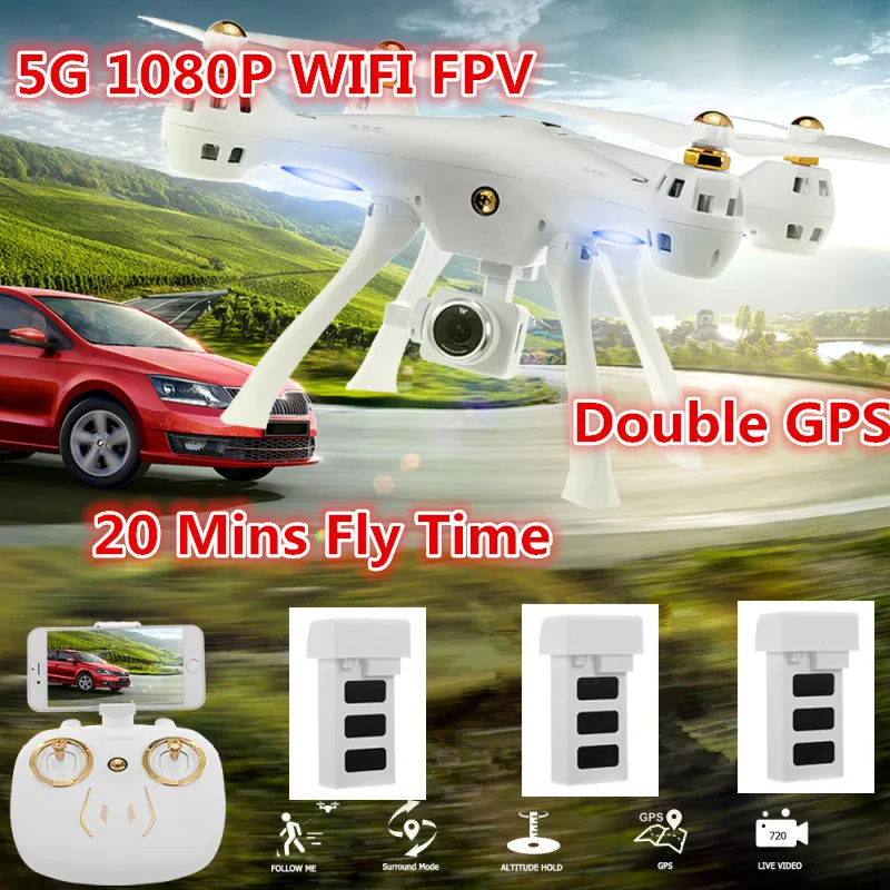 

NEW 5G GPS Wifi FPV RC Drone with 1080P HD Camera Follow Me Surround Mode One Key Return Altitude Hold Quadcopter add 3pcs batte