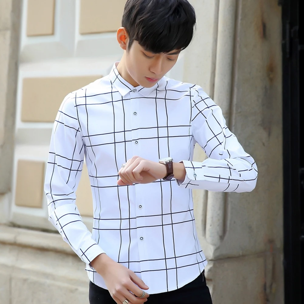 Модные мужские Роскошные рубашка с длинными рукавами Повседневное Slim Fit Стильный