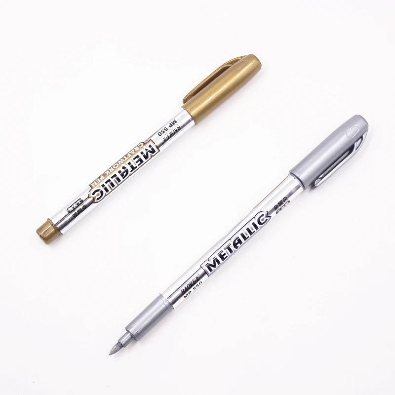 2 Pcs Paint Pen Metal Color Technology Gold And Silver 1.5mm Up Student Supplies MP550 Marker | Канцтовары для офиса и дома
