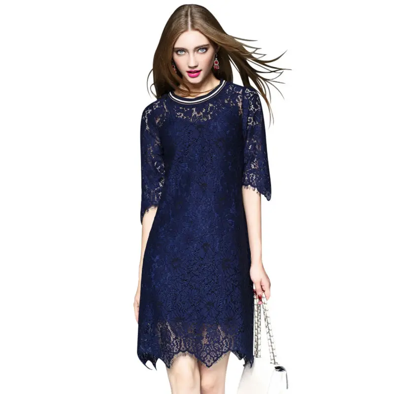 2017 Brand Spring New Women Lace Crocheted Mini Dresses Hollow Sexy Female Casual A-Line Half Sleeve Party Office Dress | Женская одежда