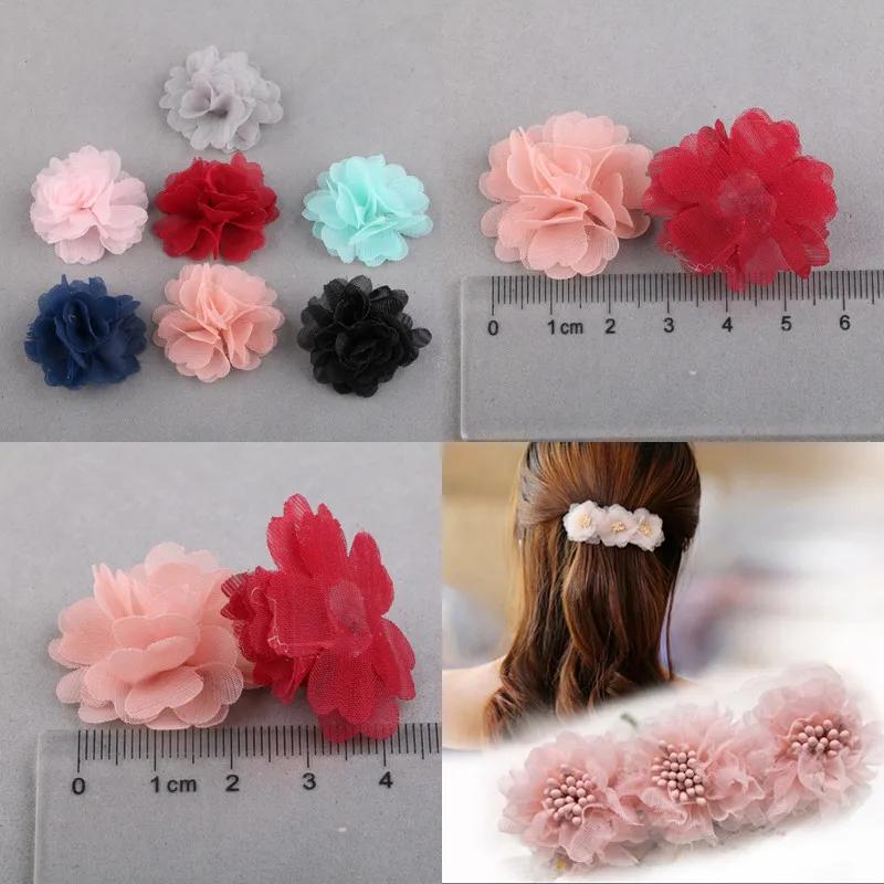 Wholesale 50PCS 20PCS 30MM DIY Jewelry Findings Chiffon Fabric Flowers Handmade Floral Button Patch Sticker Girls Hair jewelry | Украшения