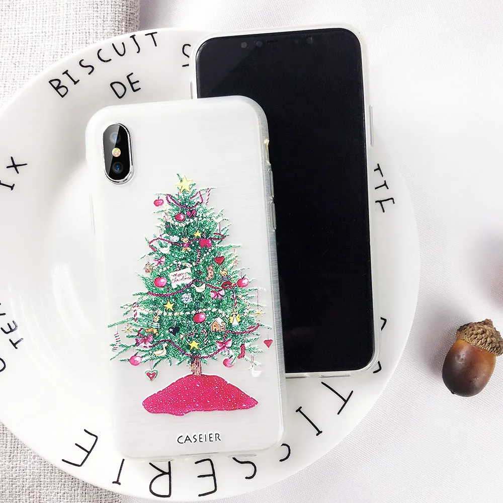 CASEIER новогодний чехол для iPhone 7 защитный прозрачный мягкий Plus Рождественская елка