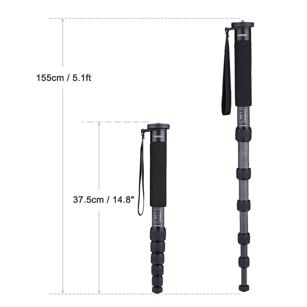 Andoer C-555 155 см/5.1ft углеродная камера монопод Монопод палка 6 секций для Nikon Canon Sony A7