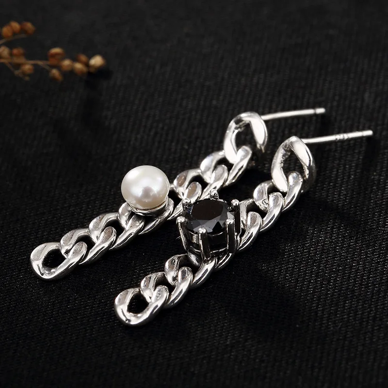 

silver S925 Pure Silver Antique Thai silver woven pearl inlaid pearl zircon lady's Korean earrings earrings wholesale