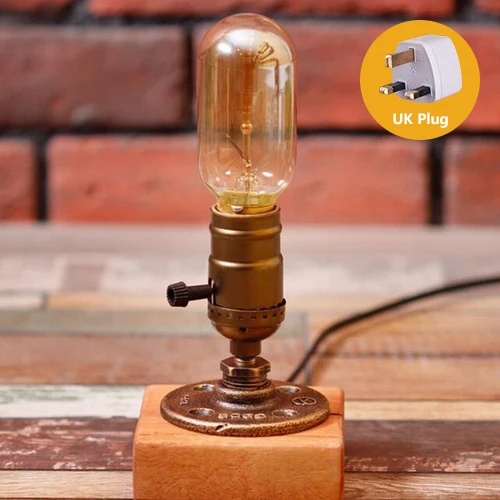 UK Plug Лофт, ретро, настольная лампа для кофейни, деревянная, винтажная, настольная лампа 40 Вт, лампа Эдисона, 220 В, для спальни, бара, Настольный светильник, настольный светильник, деревянный - Цвет корпуса: UK Plug