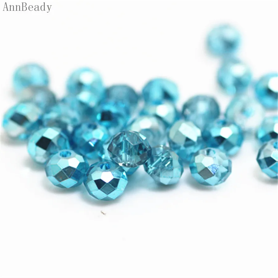 new lake blue AnnBeady, одноцветные красные, серебристые, 4x6 мм, 50 шт., австрийские граненые стеклянные бусины Rondelle, бусины для изготовления ювелирных изделий - Цвет: new lake blue