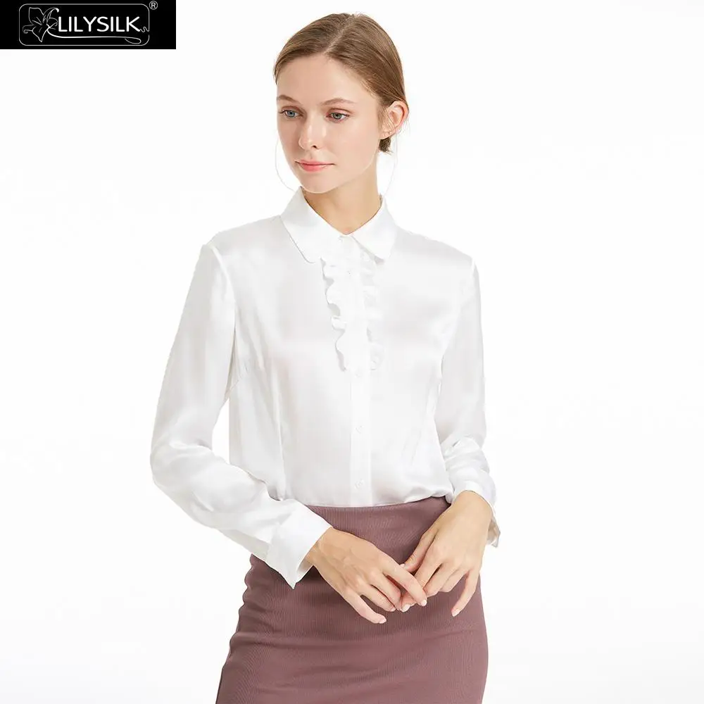 Блузка LilySilk Женская легкая со стоячим воротником 18 мм|Блузки| |