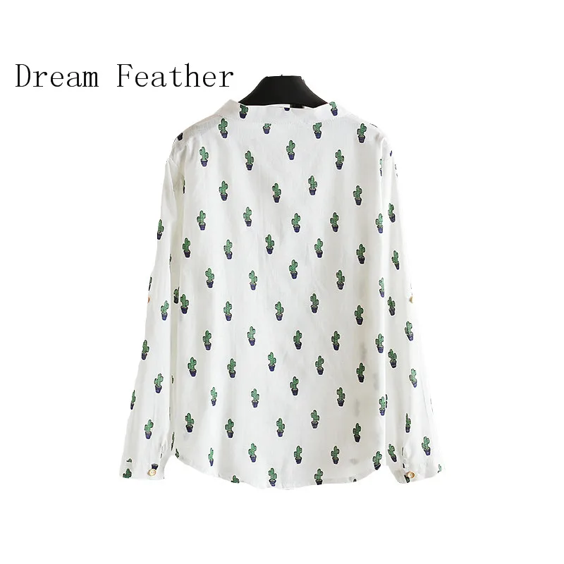 Женские блузки с длинными рукавами повседневные хлопковые принтом кактуса в