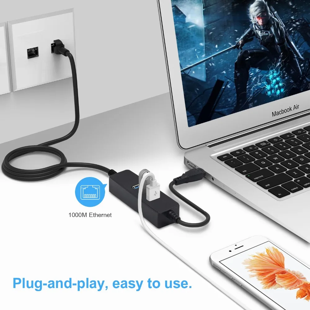 3 порта USB 0 концентратор rj45 Gigabit Ethernet Lan 10/100/1000 Мбит сетевой карты для Macbook ноутбука