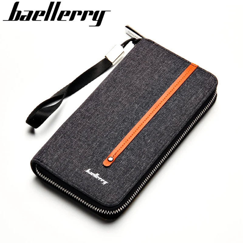 Фото Длинные холщовые мужские кошельки baellerry из кожи, бумажники с кармашком для мелочи и кредитной держатель для карт, вместительный клатч для мужчин №1