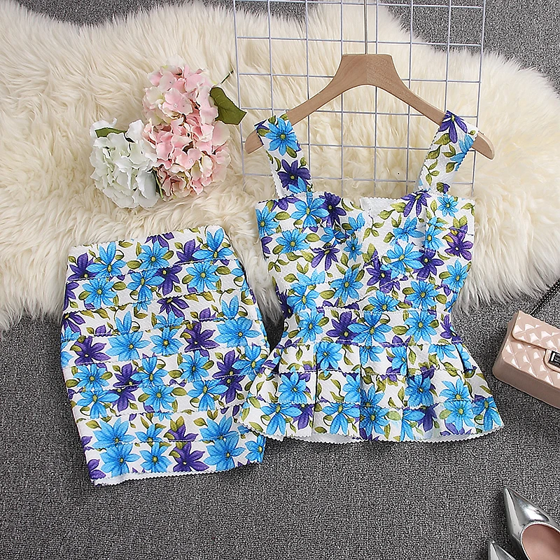 Женский облегающий костюм ALPHALMODA эластичный Топ на бретельках и мини юбка