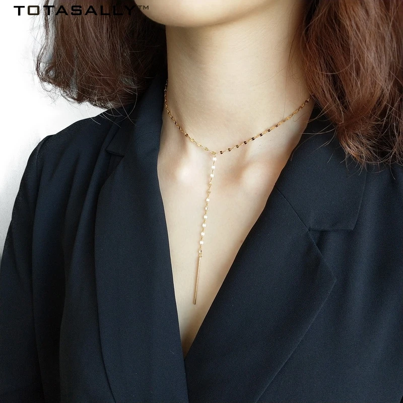 Totalally Золотой полированный Цепочки и ожерелья реальные S925 стерлингового серебра