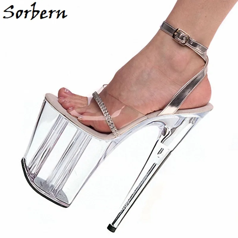 Босоножки женские прозрачные со стразами на платформе и с открытым