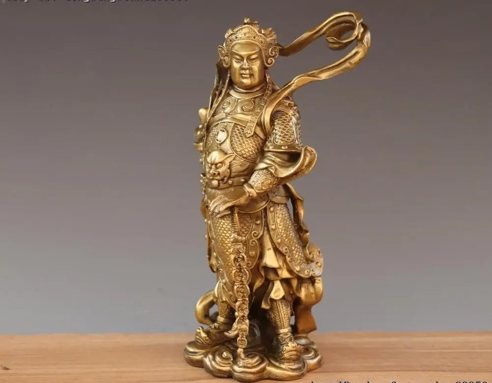 

China Brass Copper Dragon Wei Tuo Weituo Warrior Protection Of God Buddha Statue 25cm
