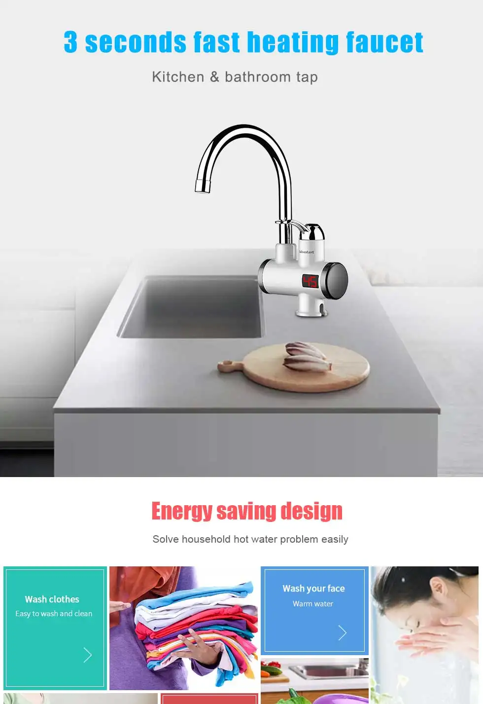 3000 W Температура Дисплей Instant Hot водопроводной воды Tankless Электрический кран Кухня Ванная комната холодной воде отопления с душем