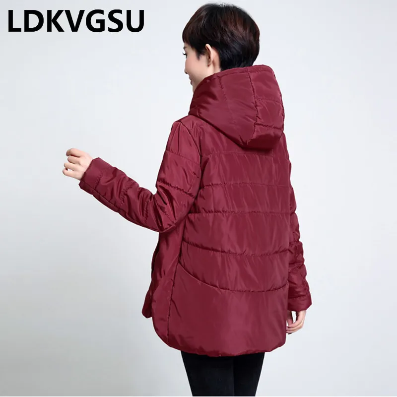 

Large Size Short Cotton Wadded Jacket Female 2018 Winter New Solid Color Loose Hooded A-Line Parkas Middle-Aged Coat Is994