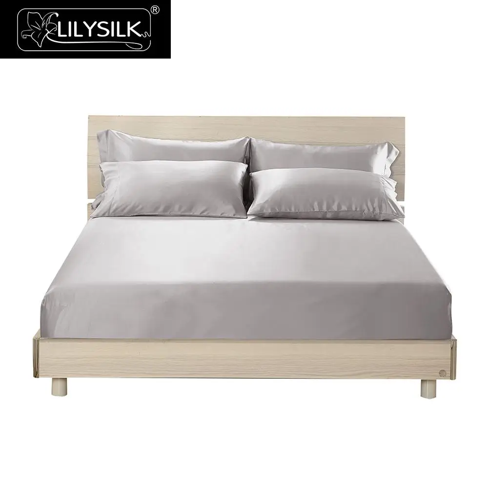 Silvergray Lilysilk 3 шт. шелк Постельное белье шелковицы Бесшовные шелк установлены Простыни шелк Немногословная наволочки 19momme - Цвет: Silvergray