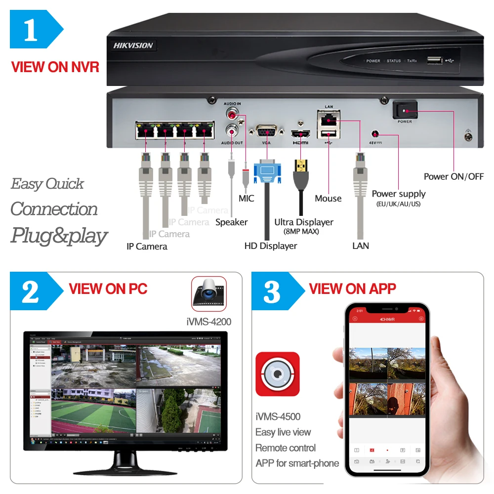 4 канальная система видеонаблюдения 2 шт. Ultra 8MP CCTV POE купольная IP камера с Hikvision NVR DS