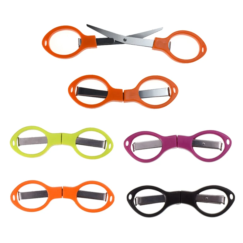 

Creative Folding Safety Scissors Colorful Plastic Handle Travel Trip Glassess Sewing Scissor Embroidered DIY Handicraft Tools