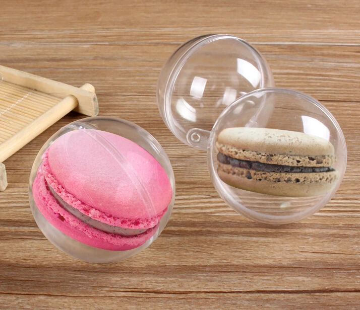 

30pcs 5cm Diameter Plastic Hollow ball Macaron Packaging box Transparent window ornaments With Hanging hole