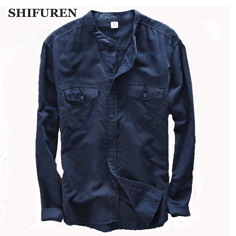 Рубашка SHIFUREN мужская с длинным рукавом льняная и Хлопковая сорочка Повседневная