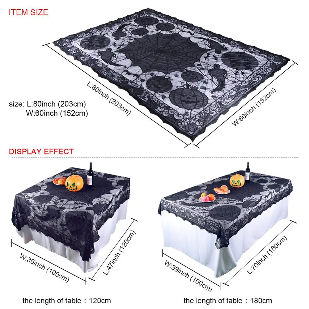 Spider Tablecloth OurWarm Хэллоуин Декор реквизит Черная кружевная занавеска с паутиной скатерть камин летучие мыши мантия шарф трюк или угощение баннер Косплей - Цвет: Spider Tablecloth